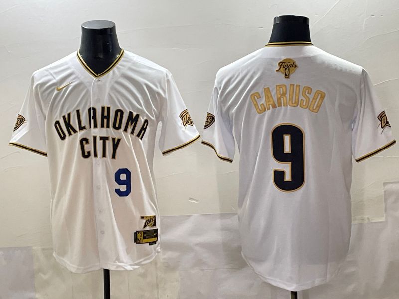 Men 2025 Oklahoma City Thunder #9 Caruso White Gold Nike Joint Name NBA Jersey style 25